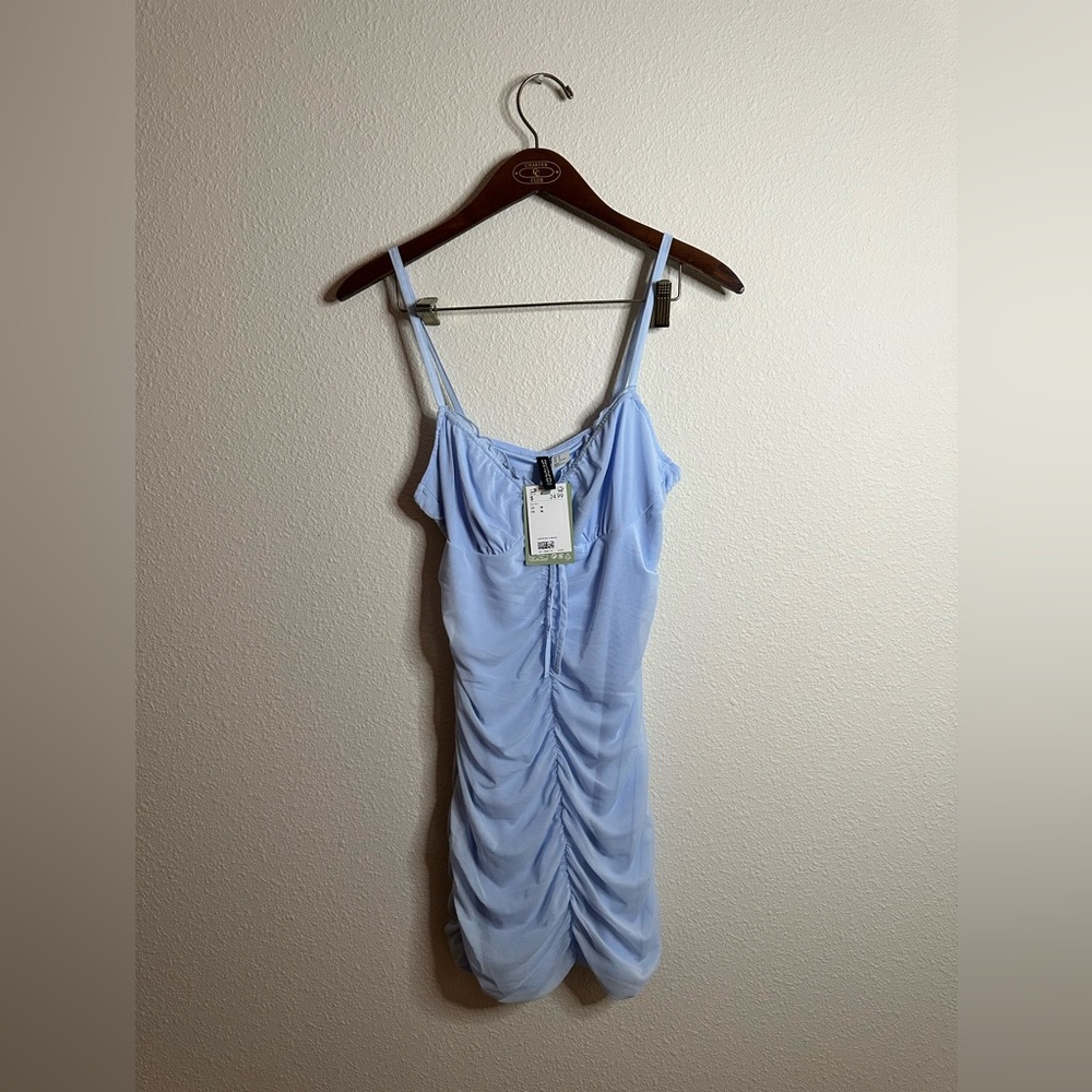 Baby Blue Ruched Mini Dress